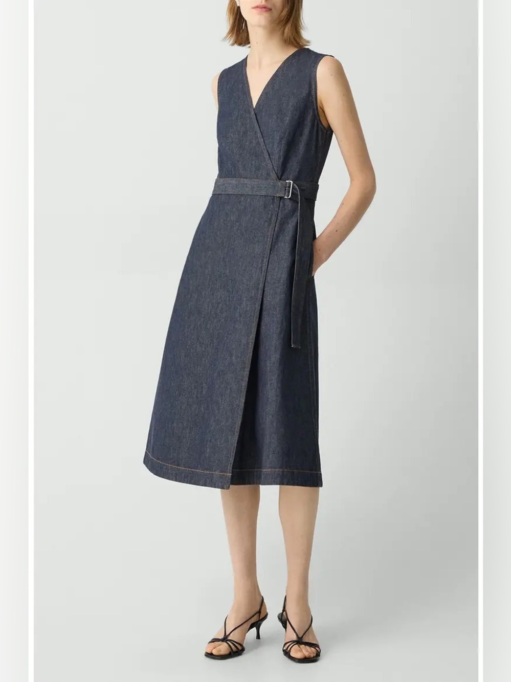 Theory Sleeveless Belted Chambray Wrap Dress in Indigo size 0